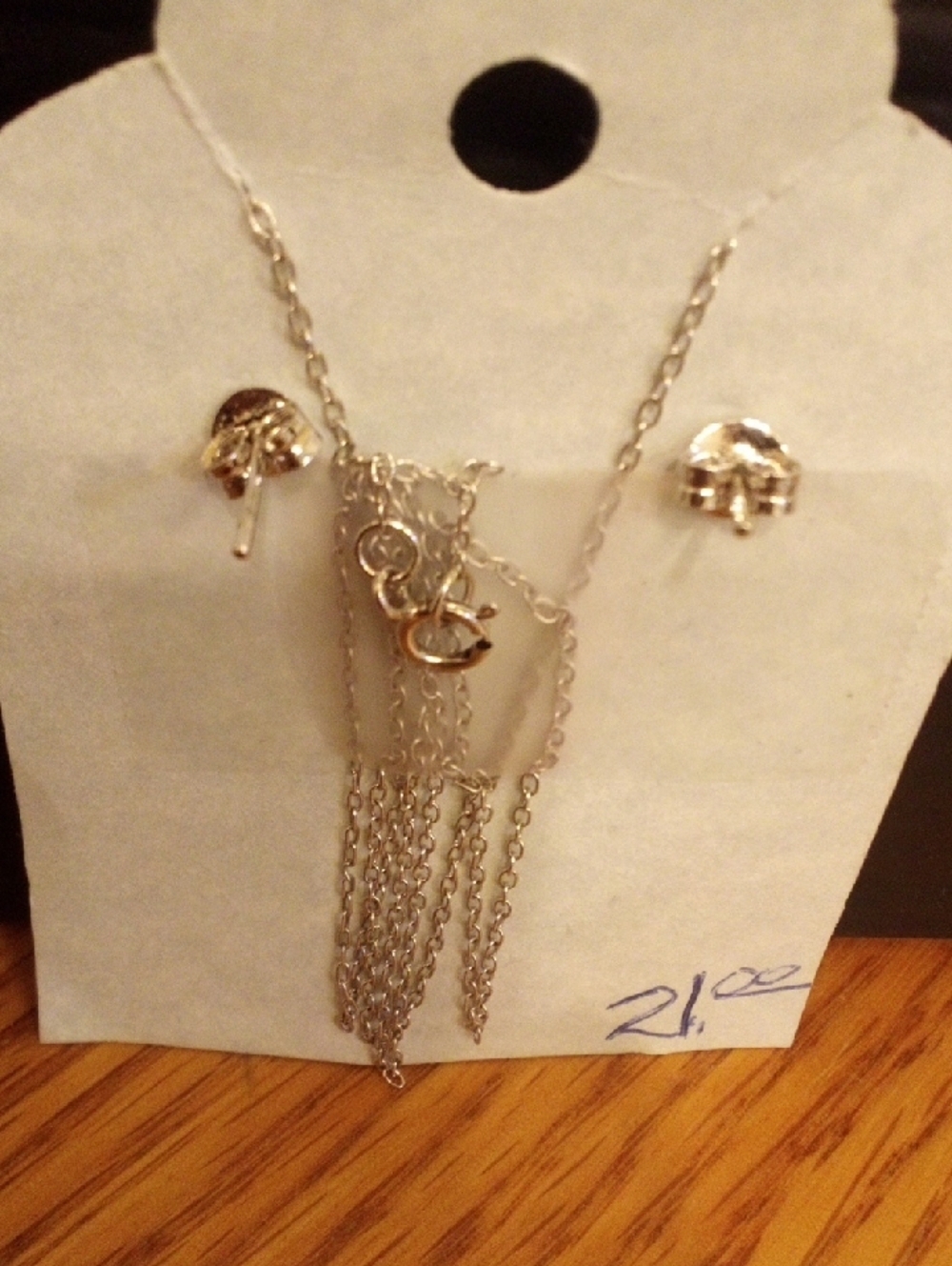 Blue Cubic Pendant and Stud Earring Set - Picture 3 of 5